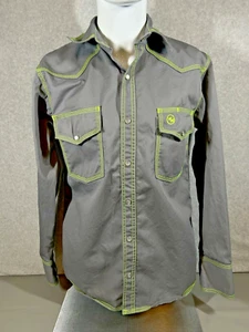 WESTERN WELDER Men's Long Sleeve Pearl Snap Triple Green Stitch Shirt Sz M Gray - Picture 1 of 17