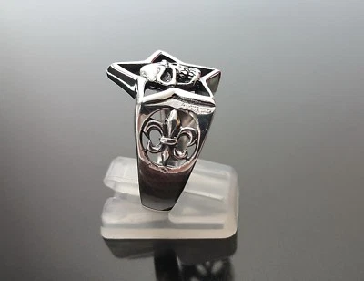 Anello Teschio Argento Sterling 925 Stella Giglio Punk Goth Rock Biker Esclusivo - Immagine 1 di 4