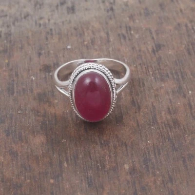 Pink Ruby Oval Gemstone 925 Sterling Silver Women's Ring Handmade Jewelry Gift's - Image 1 of 4