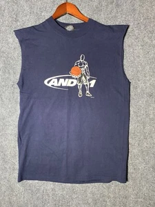 Vintage AND1 Shirt Adult XL BLUE Chopped Sleeveless Thrashed Grunge 90s Mens - Picture 1 of 13