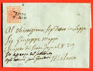 ITALIAN STATES -LOMBARDY VENETIA c.15 from LODI 1850 (2786-c89-15-04-26-100) - Picture 1 of 2