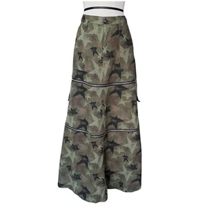 Falda Maxi a Mini Camuflaje Verde Colisión Social Cremallera Y2K Grunge Carga Pequeña - Imagen 1 de 7