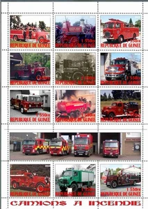 Stamp sheet Firefighter's vehicles Republique de Guinee 2009 issue - Picture 1 of 1