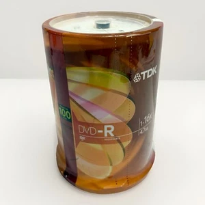 TDK DVD-R 1-16x 4.7 GB Recordable Disks 100 Pack Spindle Sealed NEW - Afbeelding 1 van 2