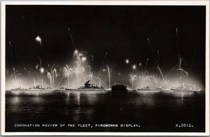1953 Coronation Review of the Fleet RPPC Foto Postal "Fireworks Display" - Imagen 1 de 2