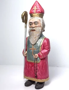 Arte Popular Obispo Húngaro Madera Tallada Figura Navidad Religioso Firmado Kando - Imagen 1 de 19