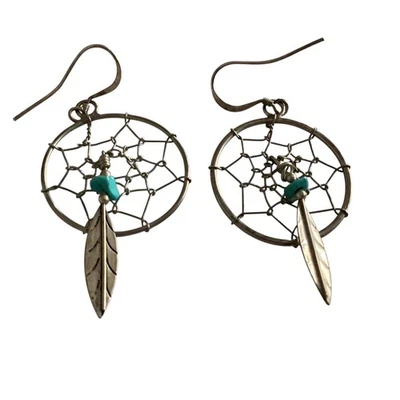 Pendientes colgantes nativos americanos turquesa esterlina atrapasueños Foto 1 de 4