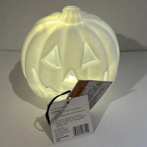 Blow Mold Halloween Light-up White Flocked 5” Jack-O-Lantern Pumpkin Decoration - Bild 1 von 4