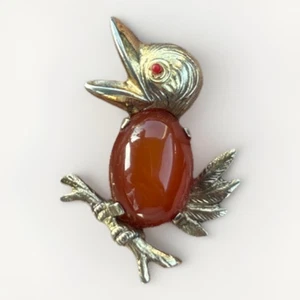 Vintage AC Sterling Vogel Brosche Karneol Cabochon Edelstein Anstecknadel - Bild 1 von 4