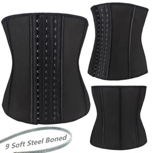 Women Black Latex Waist Trainer Cincher Underbust Corset Soft 9 Steel Bone 6-16 - Picture 1 of 7