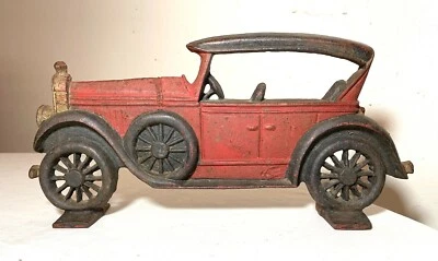rare antique solid hand painted cast iron figural old Ford car doorstop stopper  - Image 1 of 4