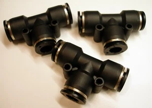Qty 3, STC, TU 3/8 K, 3/8" Tube OD Tee Union Push-to-Connect Air Fitting - Picture 1 of 12