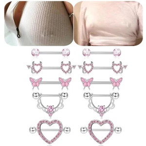 Rhinestone Nipple Bar Ring Stainless Steel Nipple Rings Body Piercing Jewelry US - Picture 1 of 23