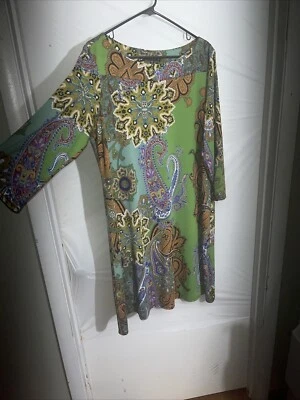 Tiana B Paisley Pattern Women's 1X Pullover Long Sleeve Dress Tunic Made In USA - Image 1 of 4