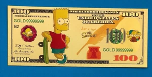 The Simpsons - Bart Simpson - United States Note USA $100 Gold Foil Banknote - Picture 1 of 2