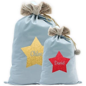 Personalisierter Samt Nikolaus Sack in Babyblau mit Stern Design Kinder Weihnachtsgeschenk - Bild 1 von 7