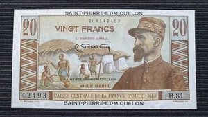SAINT PIERRE & MIQUELON 20 Francs 1950 - 1960 P24 aUNC Banknote - Picture 1 of 2