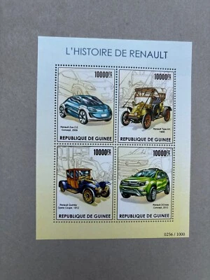 E910. Guinee MNH Transport 2015 Retro cars Modern cars Renault history Auto - Image 1 of 4