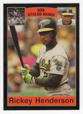 Rickey Henderson 1990 939 Stolen Bases Card Oakland Athletics