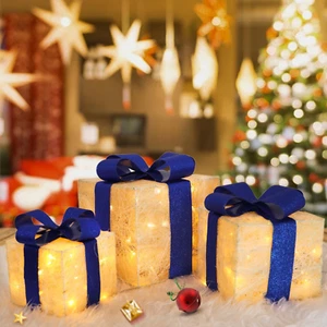 Set of 3 Christmas Lighted Gift Boxes,70 LED Christmas Box Decorations,Presents - Picture 1 of 8