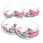 4x Round Stickers 10 cm - Pink Flowers Butterfly Cute  #2420