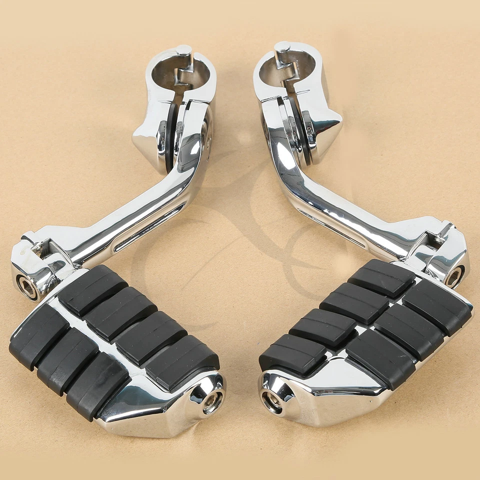 Chrome Long Highway Foot Pegs Fit For Harley Road King Street Glide 1-1/4" Bars - Image 1 of 4