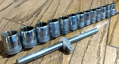VTG SK Tools KNURLED Socket Set Shallow 1/2" DR T Handle Breaker Bar Lot 12PT - Image 1 of 4