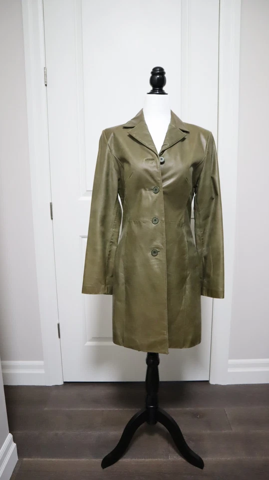 Abrigo Danier de cuero para mujer a medida verde oliva Foto 1 de 4