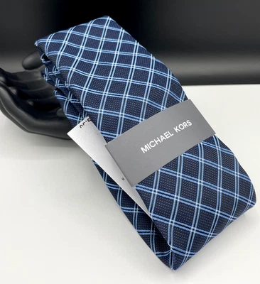 Corbata de mezcla de seda para hombre MICHAEL KORS ~ azul ~ rejilla geométrica ~ NUEVA PRECIO DE VENTA SUGERIDO POR EL FABRICANTE: $69,50 Foto 1 de 3