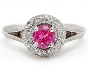 Anillo de plata de ley 925 con zafiro rosa y topacio tratado de 2 quilates talla 8 y 5-7 - Imagen 1 de 4