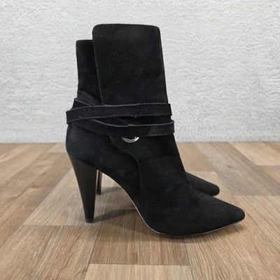 IRO Paris EU 36 US 6 Negro Gamuza Cuero Botines Tacón Detalle de Correa Foto 1 de 4