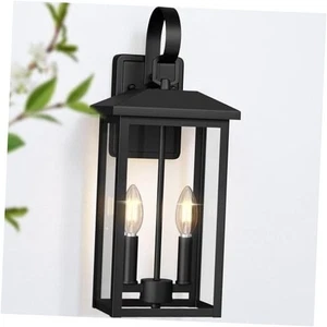 18" Large Black Outdoor Wall Light Fixture, 2-Light Waterproof Black-No Sensor - Picture 1 of 7