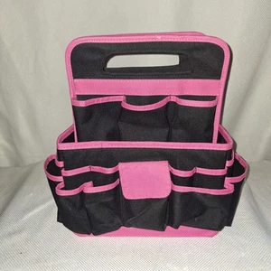 Craft Organizer Portable Tote Pink Black Handles Pockets Compartments Sturdy - Picture 1 of 3