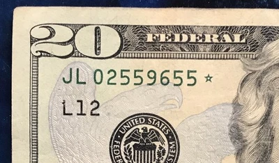 2009 $20 Dollar Bill Star*With Ink Bleed Smear U.S. ( JL02559655*) Reduced $ - Image 1 of 4