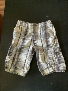 Lee Dungarees Cargo Shorts Boys size 6 Reg White Gray Plaid Adjustable waist - Picture 1 of 8
