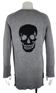 Skull Cashmere Gray Black Open Front Split Sleeve Cardigan Sweater Sz XS - Picture 1 of 4