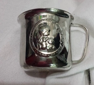 Silver Baby Cup Samuel Butcher Precious Moments Baby's First Cup Jesus Loves Me - Picture 1 of 9