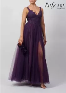 Mascara Mc11205 size 10 Evening Dress formal Dark Purple Emb Shoulder tulle NWT - Picture 1 of 15