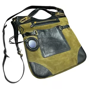 BALENCIAGA PARIS Army Green Suede Black Leather Tote Bag Purse Crossbody w/ Tag - Picture 1 of 20