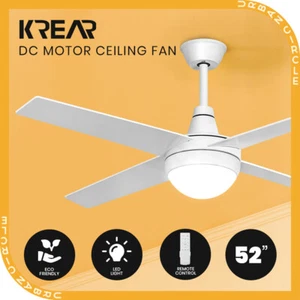 Krear 52" Ceiling Fan LED Light Remote Control Wooden Blades Timer 6 Speed White - Picture 1 of 11