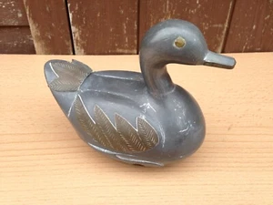 Vintage Pewter Duck Brass Trinket Box Heavy - Picture 1 of 10