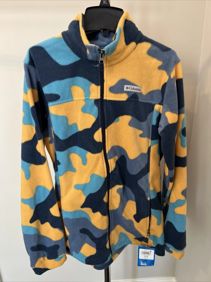 COLUMBIA ZING III Fleece Jacket Youth Boys Size L Large Full Zip Camo Yellow