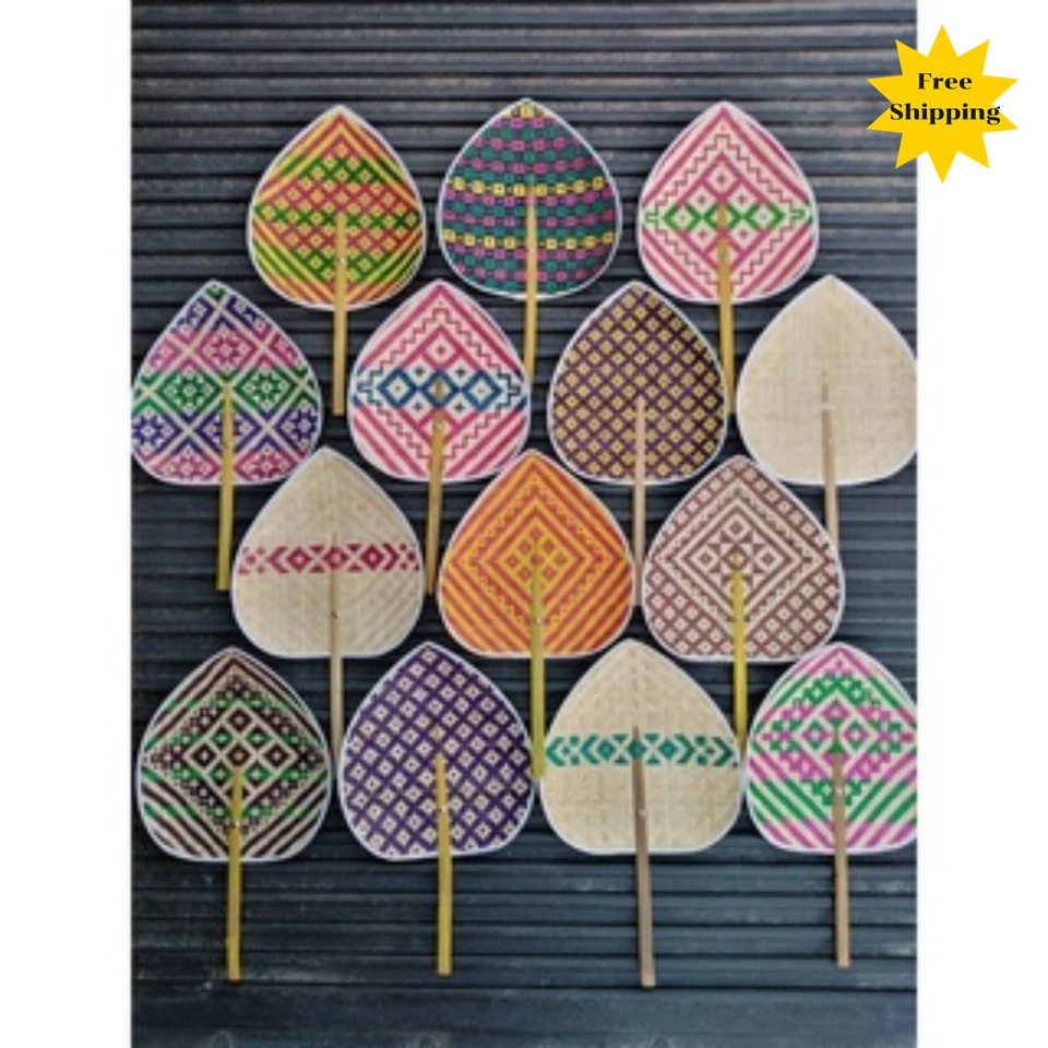 Ventilador Bambú Tailandés Mano Multicolor Enfriamiento Mosquitos Repelente Regalo Recuerdo De Colección Foto 1 de 4