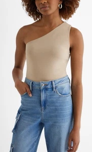 Body Contour Stretch Cotton One Shoulder Cropped Tank - Size L - Picture 1 of 5