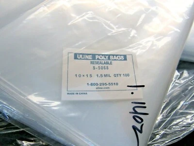 Uline Brand 10" x 15" Poly Bags Resealable 1.5 mil Clear Pack of 100 S-5068 - Image 1 of 2