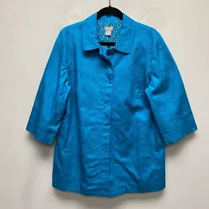 Chicos Womens Algiers Blue Textured Long Sleeve Topper Pleat Back Jacket 12/14 L - Picture 1 of 9