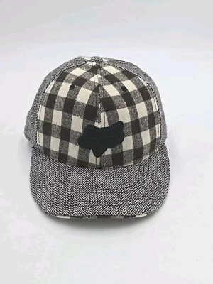 Chapéu Fox Racing preto 7 1/4 cinza off-white todo profissional xadrez de lã quadriculado - Imagem 1 de 4