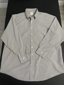Brooks Brothers 18 35 Adult Button Shirt Gray Plaid Non Iron Long Sleeve Mens - Picture 1 of 7