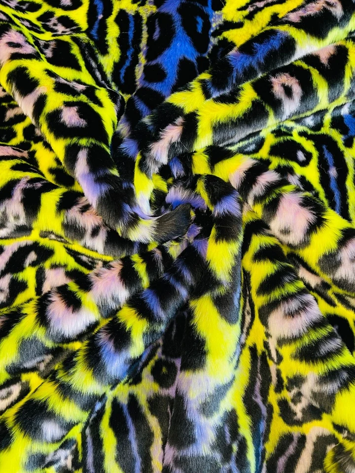 Leopard Tie Dyed Faux Fur, Black Light Reflective (by the yard) - Image 1 of 1