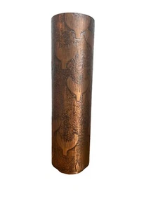 MODERNIST SCULPTURAL VINTAGE GERMAN BRUTALIST CYLINDRICAL METAL COPPER VASE - Picture 1 of 11
